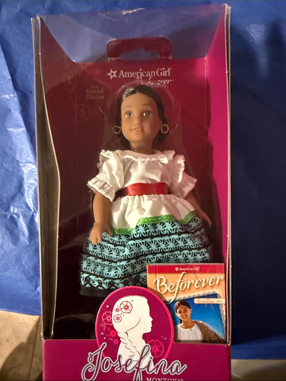 American Girl Joséfina Doll in White, Teal, Green and Red Outfit